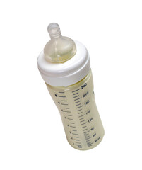 Baby bottle milk isolated on transparent layered background.