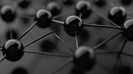 Black spheres linked by lines, illustrating nodes and connections in network planning, symbolizing a complex system of interconnectivity.