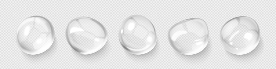 Cosmetic moisturizer water drops. Cosmetic essence. Liquid bubble. Collagen gel skincare product. Vector illustration