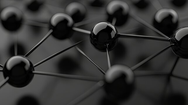 Black spheres linked by lines, illustrating nodes and connections in network planning, symbolizing a complex system of interconnectivity.