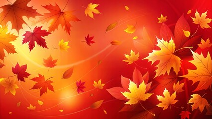 Red and yellow autumn leaves swirling in vibrant backdrop.