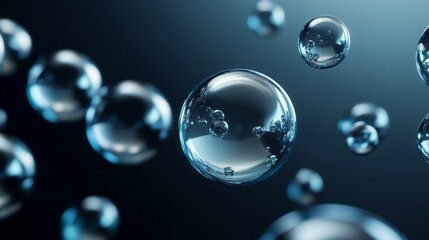 A series of clear, round bubbles floating in the air