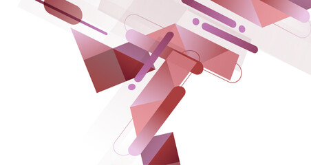 Modern abstract design, blending geometric shapes in various pink tones against a white background