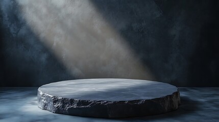 Stone Platform with Light Beam on a Dark Background