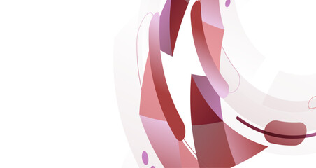 Modern abstract design, blending geometric shapes in various pink tones against a white background