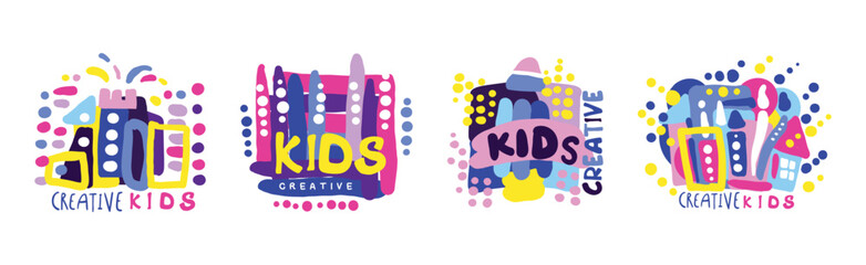 Kid Creative Colorful Purple Graphic Design Vector Set