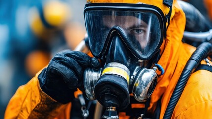 Naklejka premium Worker in Protective Gear During Hazardous Situation