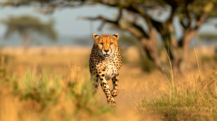 Speedy cheetah in serengeti plains showcasing the beauty of african wildlife
