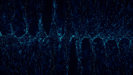 Futuristic point wave of particles. Visualization of sound waves. Technology or science banner. Abstract digital 3D wave. Vector illustration.