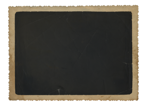 Retro photo paper isolated with frame. Old antique shabby sheet paper texture. Announcement board. Recycle old photograph background. Vintage photo frame with figured edges.