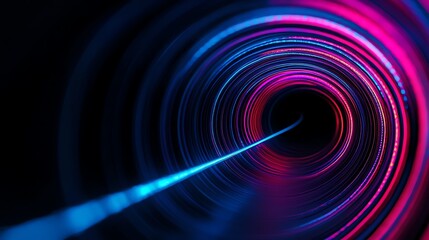 Glowing wireframe tunnel with vibrant neon highlights and endless depth, Abstract tunnel background, Wireframe neon