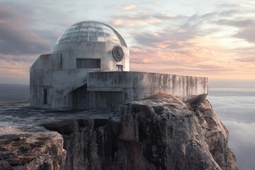 Obraz premium Concrete Observatory Perched on a Clifftop Overlooking Clouds