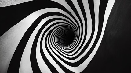 Optical illusion tunnel with alternating black and white lines, creating depth, Abstract tunnel background, Visual illusion