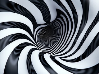 Optical illusion tunnel with black and white concentric rings, dizzying depth, Abstract tunnel background, Concentric illusion