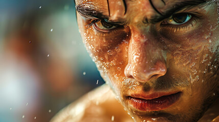 Close-Up of a Sweaty, Focused Practitioner