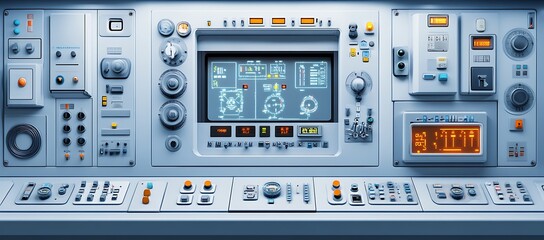 Futuristic Control Panel with Screens and Buttons