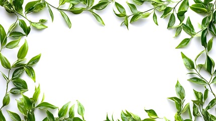 Obraz premium Vibrant Green Leaves Forming Elegant Frame for Copy Space Backdrop Nature Background
