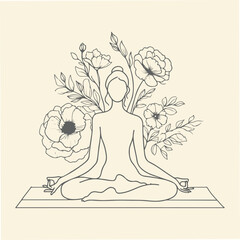 Line Art Yoga Illustration with flowers
