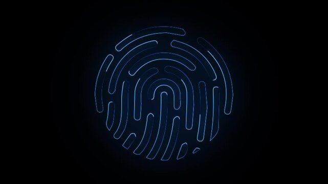 fingerprint with neon glow icon animated on a black background.