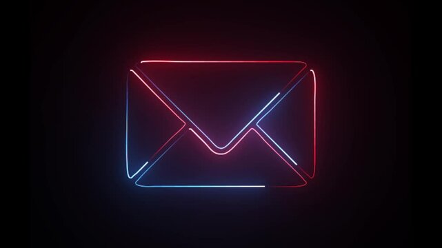 neon message icon in black background animation video.