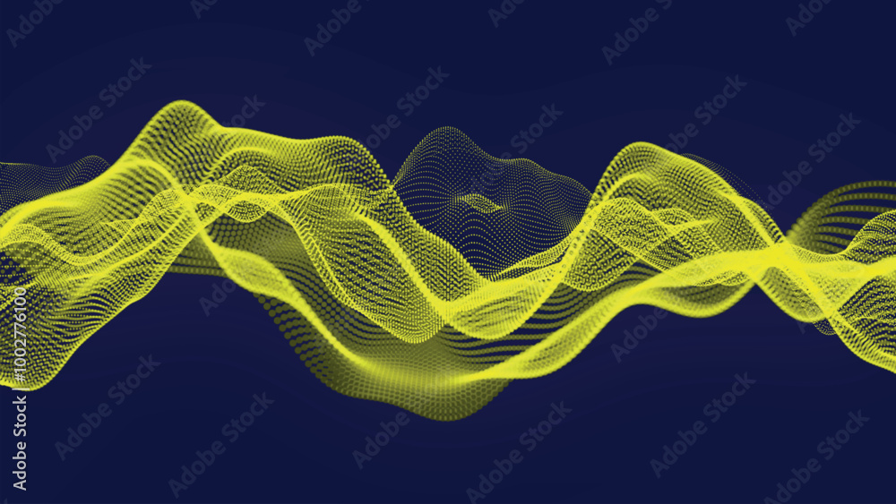 Poster futuristic point wave of particles. visualization of sound waves. technology or science banner. abst