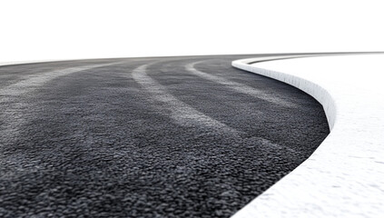 3D curved road with white lines isolated on white background.