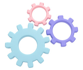 Gear wheels. cogs and gears mechanism isolated on transparent background. 3D render.