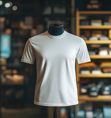 Blank White T-Shirt on Mannequin in Fashion Store Display