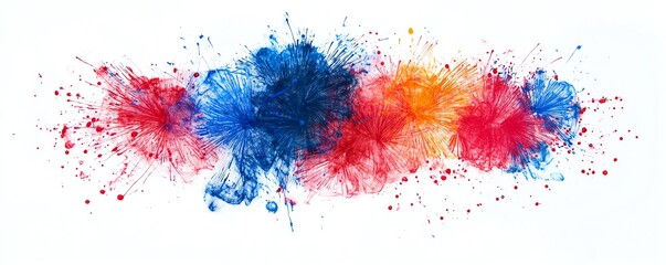 A cascade of sparkling fireworks in neon colors, bright and vibrant celebration, digital painting, isolated on white background