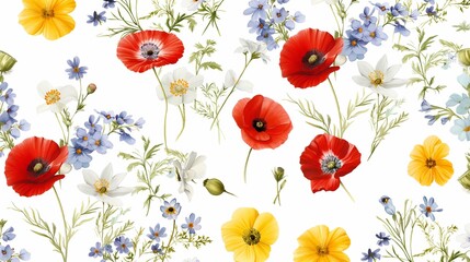 Colorful Wildflower Meadow With Butterflies Fluttering in a Sunny Day Setting