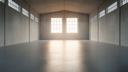 A large, empty room with two windows and a white ceiling