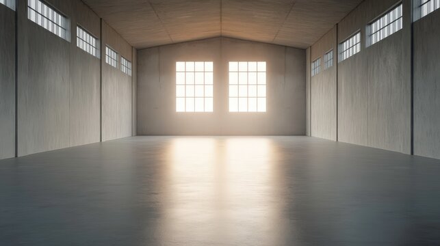 A large, empty room with two windows and a white ceiling