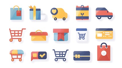 E-commerce icon collection showcasing essential shopping elements with clean and bold designs
