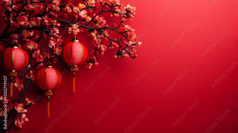 Canvas Prints vibrant chinese new year red backdrop with festive symbols and colorful lanterns creating a lively a