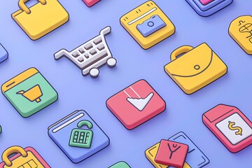 Set of minimalist e-commerce icons designed with clean lines and simple shapes, representing shopping