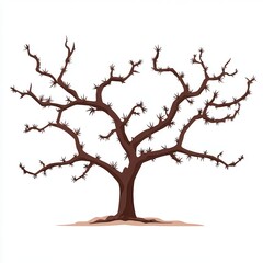 Fototapeta premium Spiny Blackthorn Tree Silhouette Against White Background