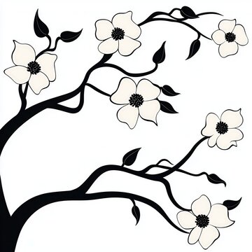 white flowers on black tree branches clip art preview