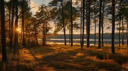Fototapeta premium Golden Hour in the Pine Forest