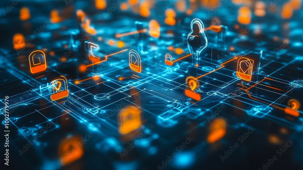 Poster marketers managing customer data with ai-powered crm systems and secure network at night