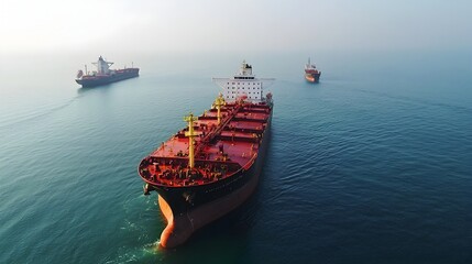 Aerial View of Cargo Ships Stranded Offshore Due to Economic Sanctions and Maritime Trade