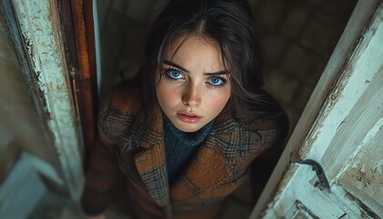 Fototapeta premium A woman slamming a door behind her, her face filled with fury and disappointment, as she walks away