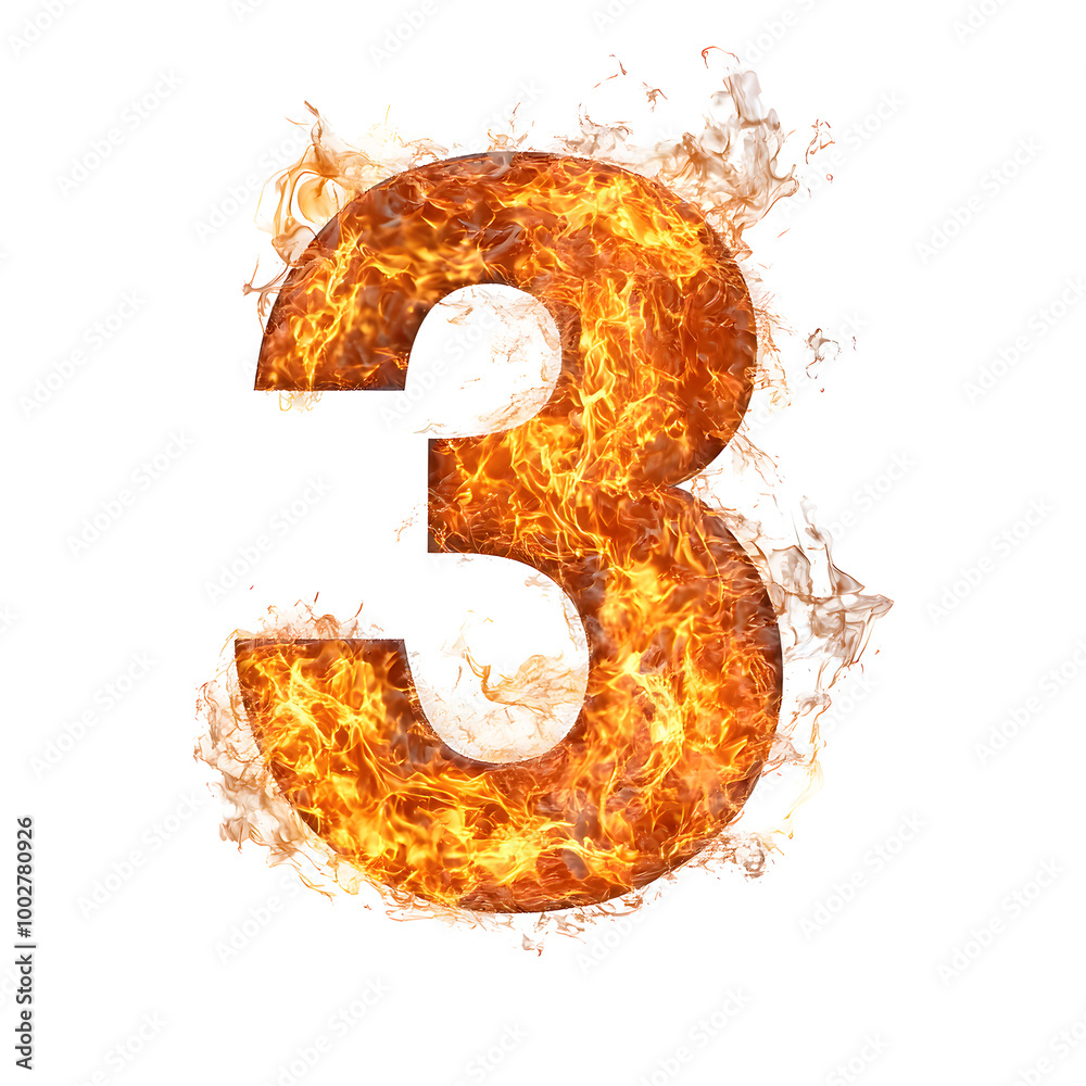 Poster fiery burning number 3 digital flame effect abstract graphic design with explosive inferno blaze and