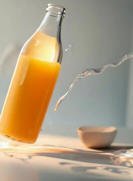 orange soda in glass bottle isolated on white background
