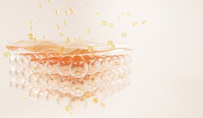 3D Collagen Skin Serum and Vitamin illustration isolated on soft color background. concept skin care cosmetics solution. 3d rendering.	