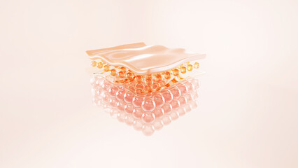 collagen and vitamin under skin cell. serum through the skin layer and reduce up saggy skin of the skin cell. 3d rendering.	