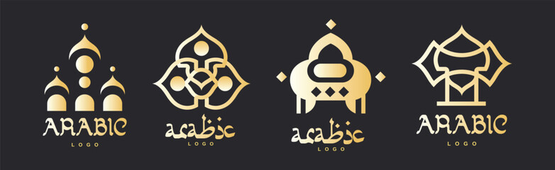 Arabic Logo Design with Golden Element Vector Set