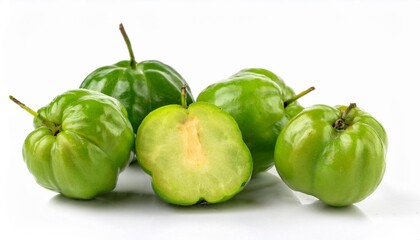 Green Acerola on white background. Acerola Fruit Isolated.