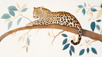 Obraz premium Relaxing Leopard on Branch in Artistic Style