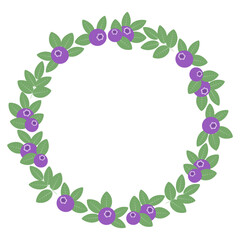 Blueberry round frame, berry border with leaves