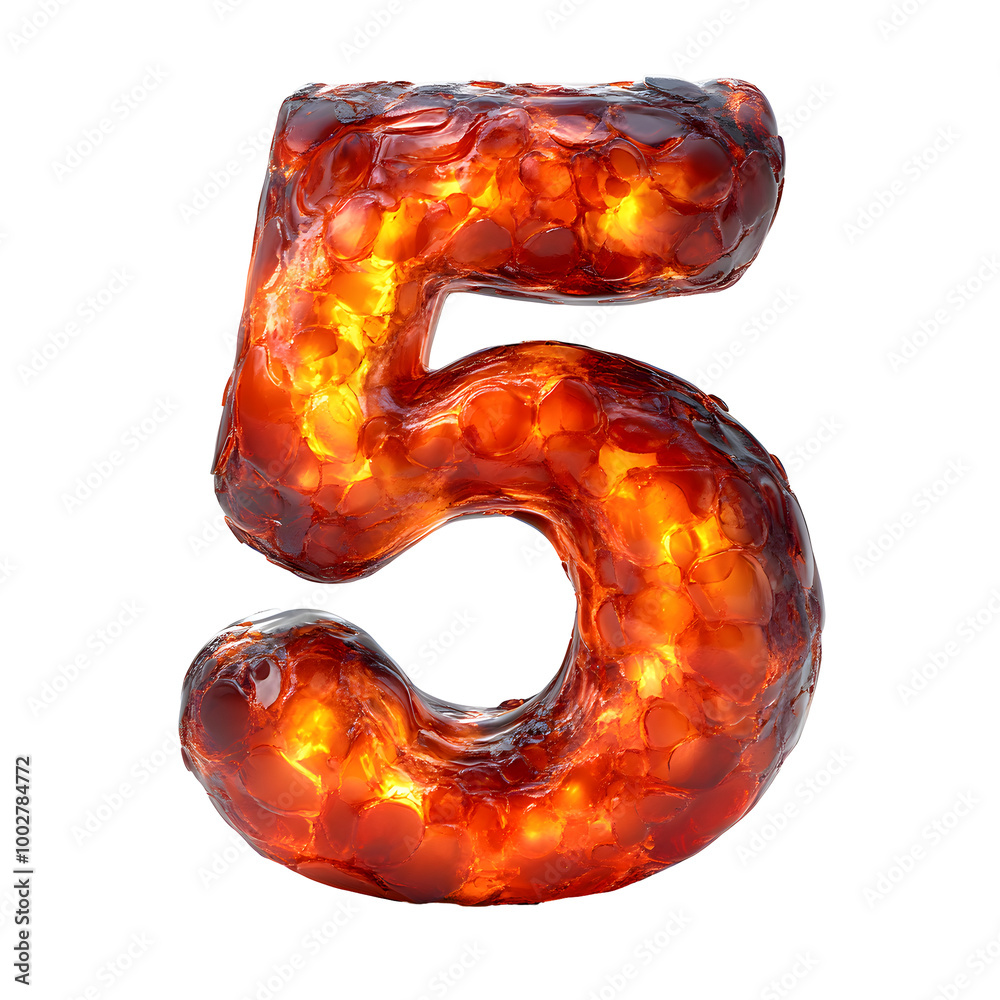 Fototapete Fiery Number 5 - Scorching Lava and Flames in Abstract 3D Digital Art Composition. Intense,Energetic and Dramatic Digital with Molten Textures and Patterns.